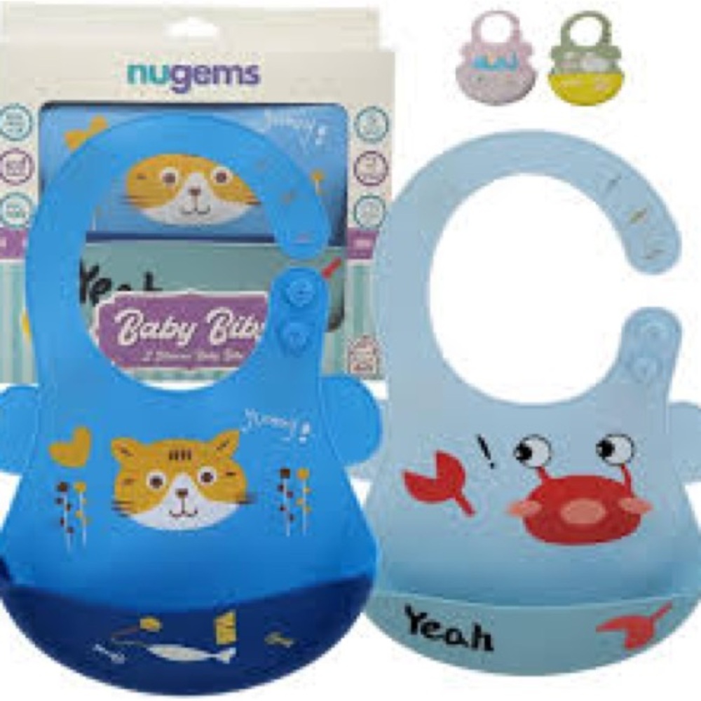 BRAND NEW Nugems Silicone Baby Bibs Set - 2 Pack Blue and Light Blue